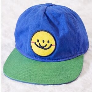 Blue and Green Hat with Smiley Patch